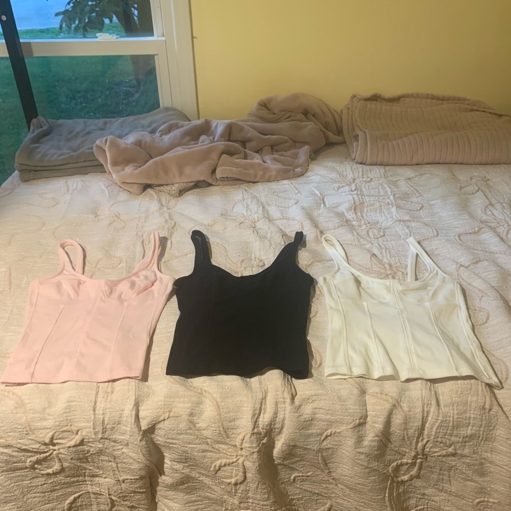 Universal Thread Ribbed Camisoles in Pink, Black & White - Set of 3